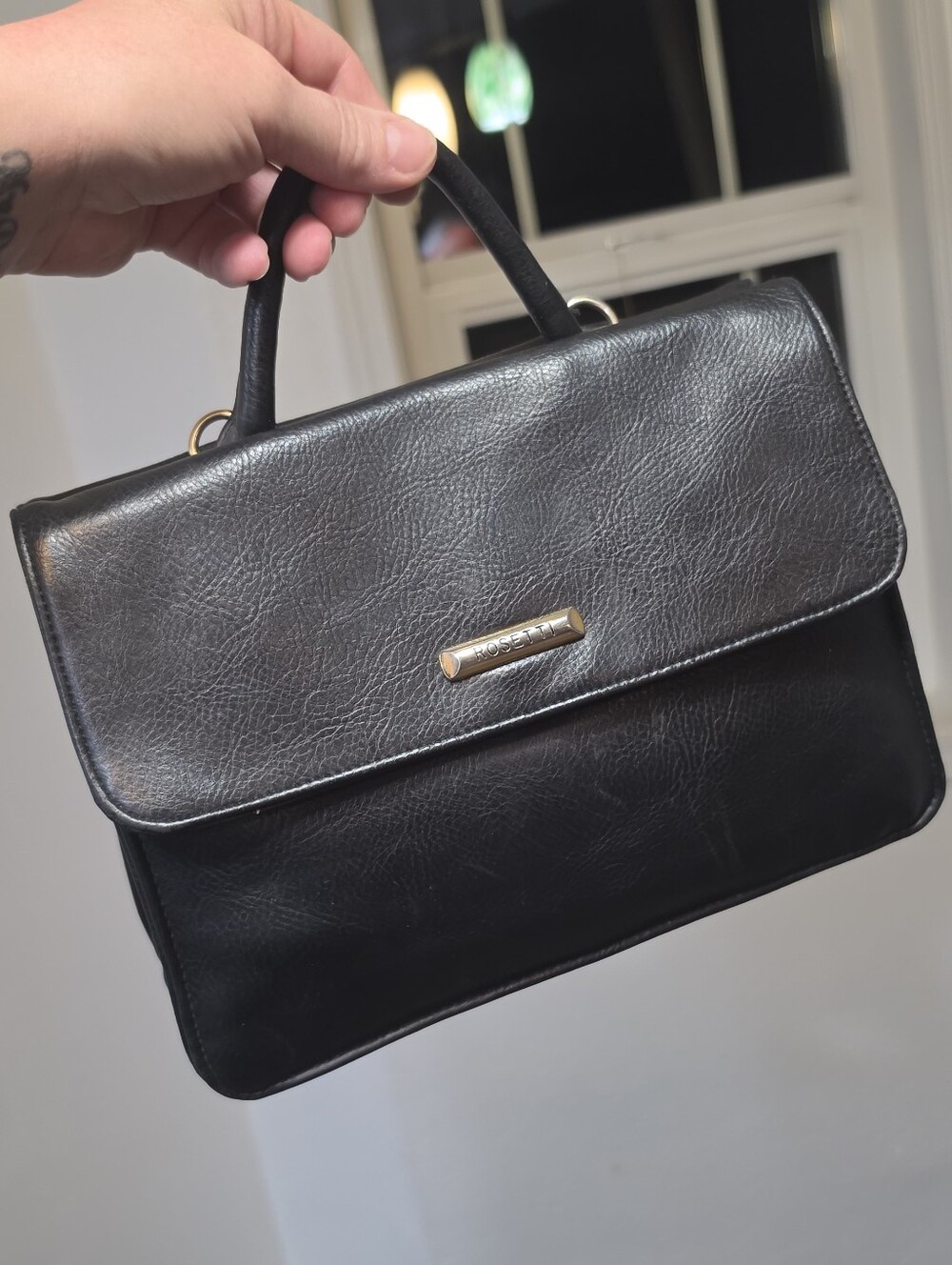 Vintage Rosetti Black Faux Leather Satchel/Crossbody Bag - MSRP $80
